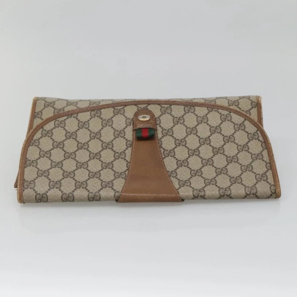GUCCI GG Supreme Web Sherry Line Clutch Bag PVC Beige Gold 89 01 031 Auth 139970 - Picture 6 of 15